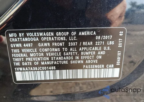 2018 Volkswagen Passat S/R-Line из США, поврежденный, VIN 1VWAA7A39JC001485